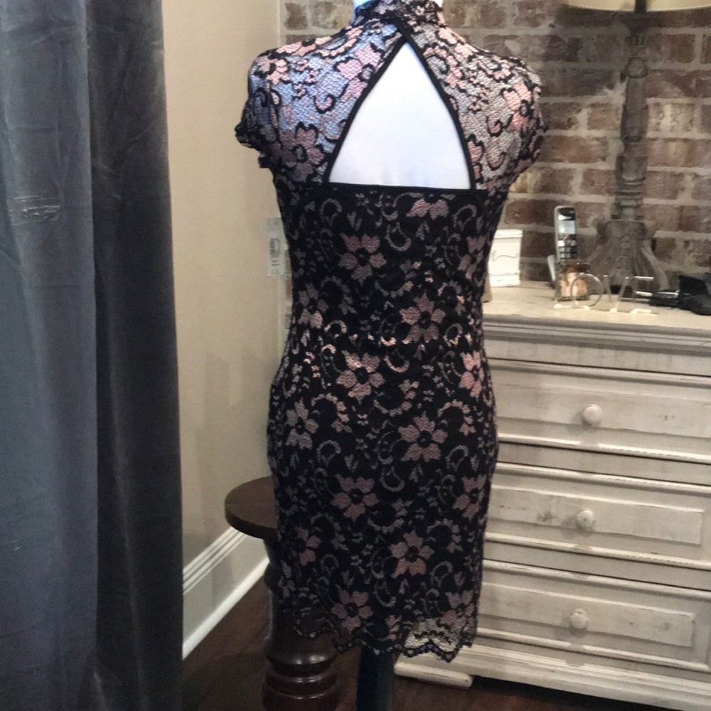 Pink and Black Fully Lined Lace Dress NWT M